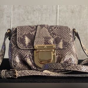 Michael Kors Charlton Brown SnakeEmbossed Crossbody Gold Lock Mini Crossbody Bag